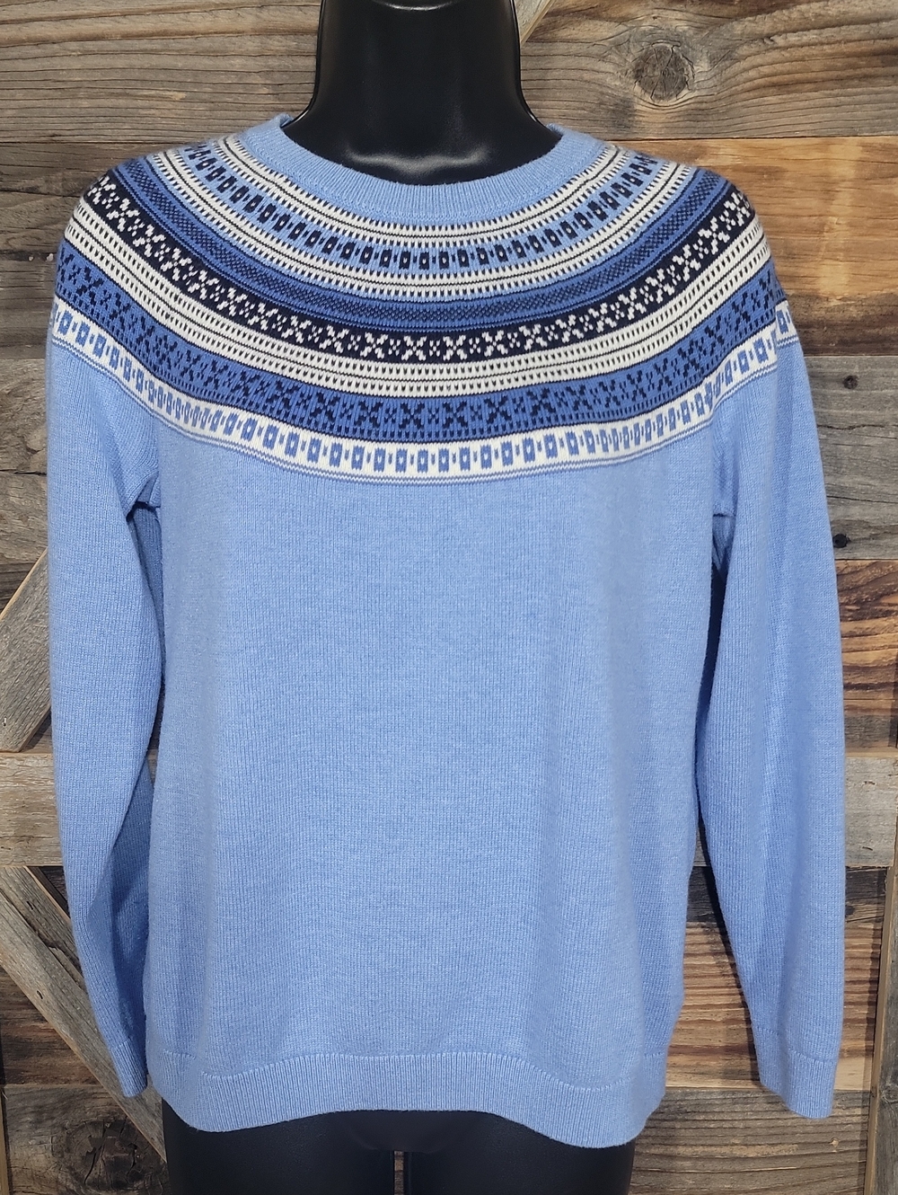 Talbots Light Blue Fair Isle Crewneck Sweater